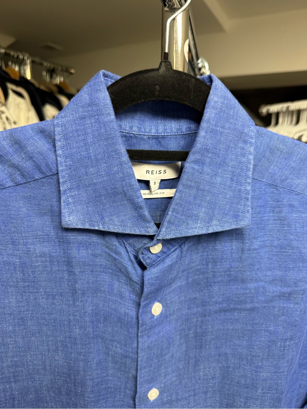 Reiss Men's Blue Linen Blend Button-Down Shirt